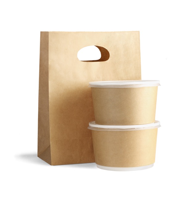 Takeaway Paper Bag and Containers on White Background